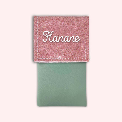 Two-tone pouch with pale pink glitter flap
