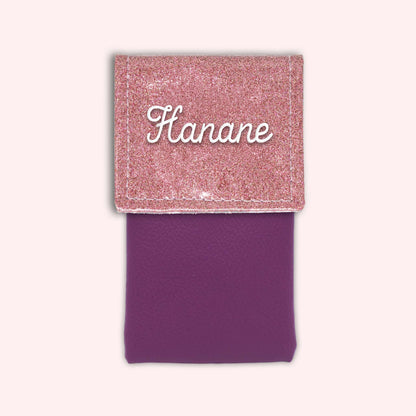 Two-tone pouch with pale pink glitter flap