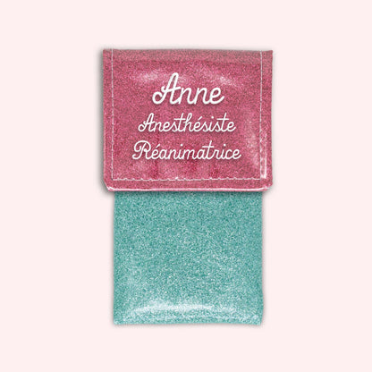 Pochette bicolore rabat Vieux rose Paillette
