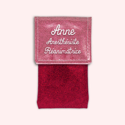 Pochette bicolore rabat Vieux rose Paillette