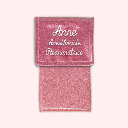 Pochette bicolore rabat Vieux rose Paillette