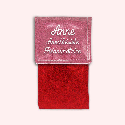 Pochette bicolore rabat Vieux rose Paillette