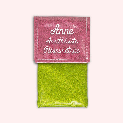 Pochette bicolore rabat Vieux rose Paillette