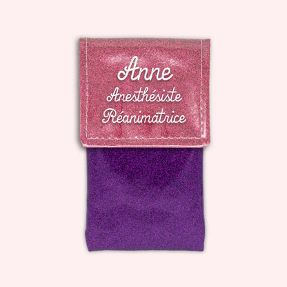 Pochette bicolore rabat Vieux rose Paillette