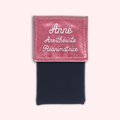 Pochette bicolore rabat Vieux rose Paillette