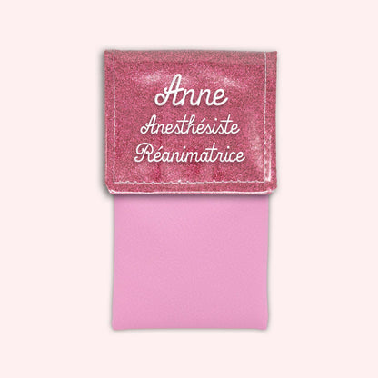 Pochette bicolore rabat Vieux rose Paillette