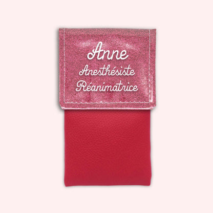 Pochette bicolore rabat Vieux rose Paillette