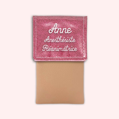 Pochette bicolore rabat Vieux rose Paillette
