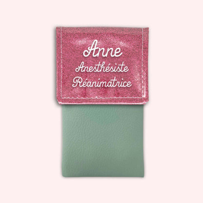 Pochette bicolore rabat Vieux rose Paillette