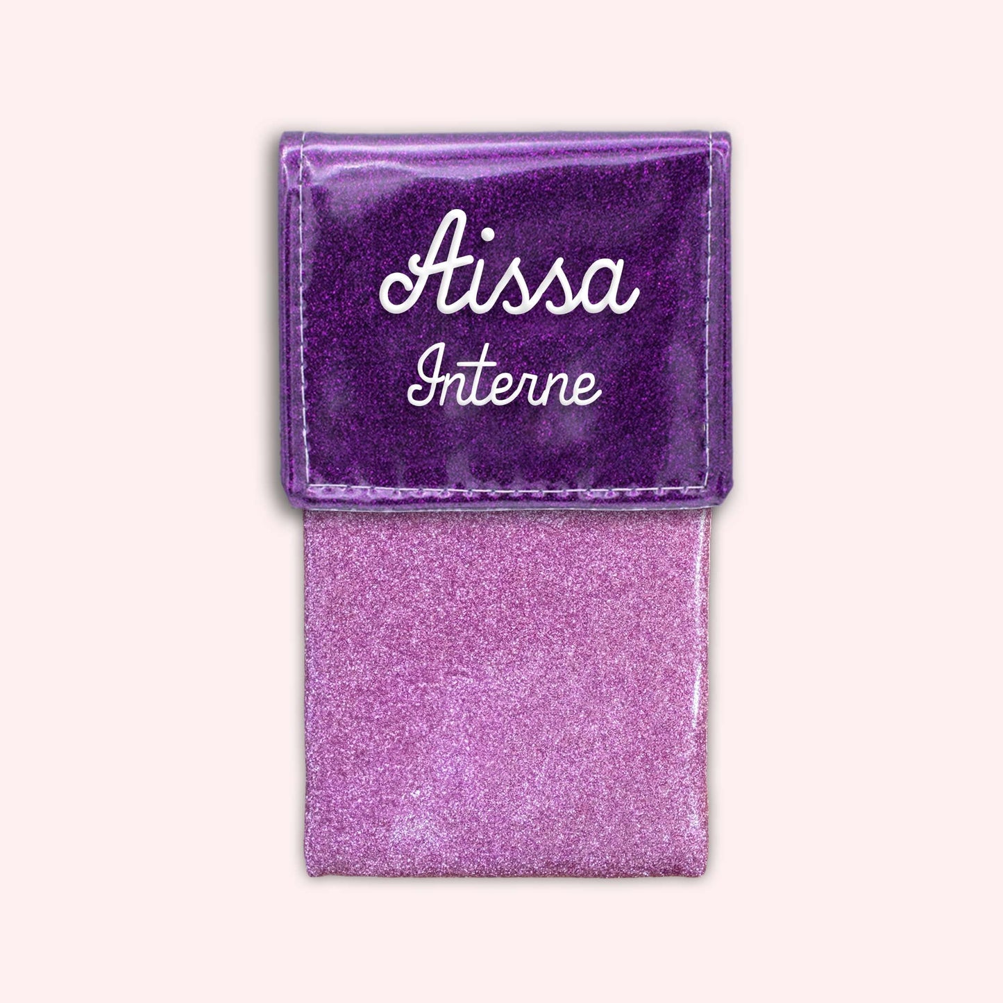 Two-tone pouch with purple glitter flap