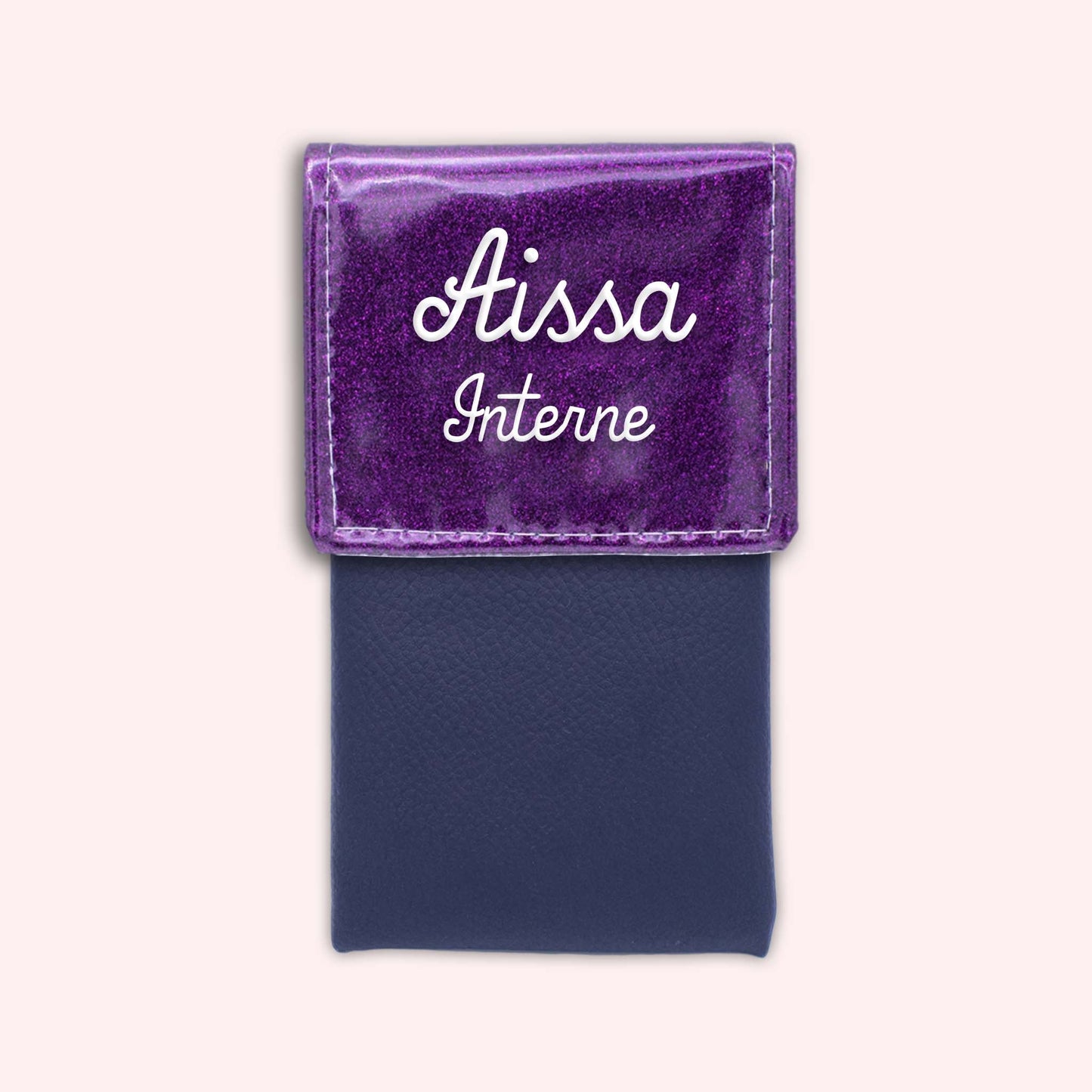 Two-tone pouch with purple glitter flap