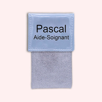 Two-tone blue-grey flap pouch
