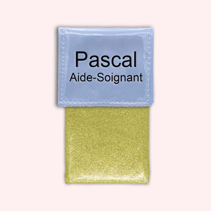 Two-tone blue-grey flap pouch