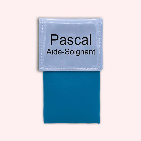 Two-tone blue-grey flap pouch