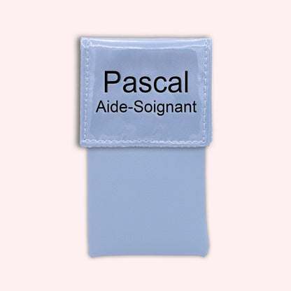 Two-tone blue-grey flap pouch