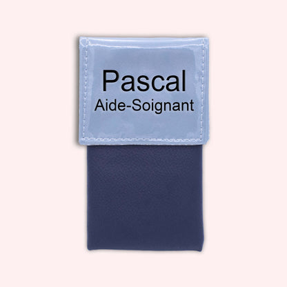 Two-tone blue-grey flap pouch