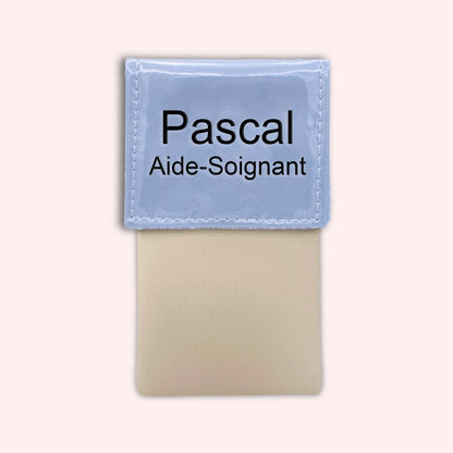 Two-tone blue-grey flap pouch
