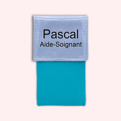 Two-tone blue-grey flap pouch