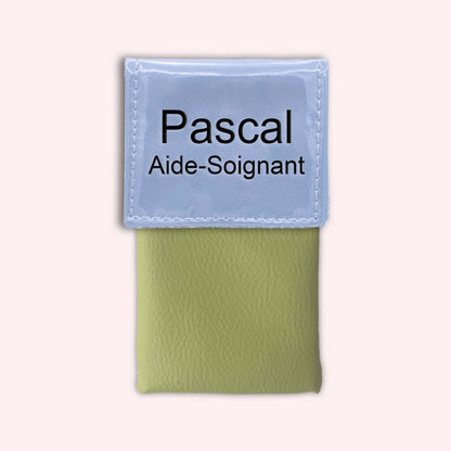 Two-tone blue-grey flap pouch