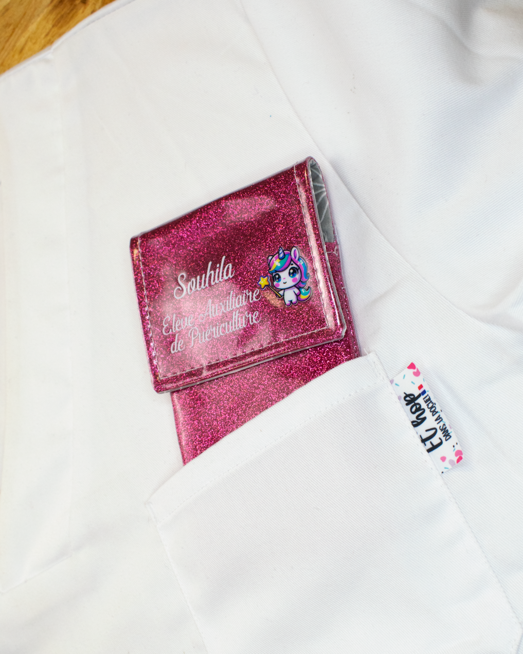 Pochette bicolore rabat Vieux rose Paillette