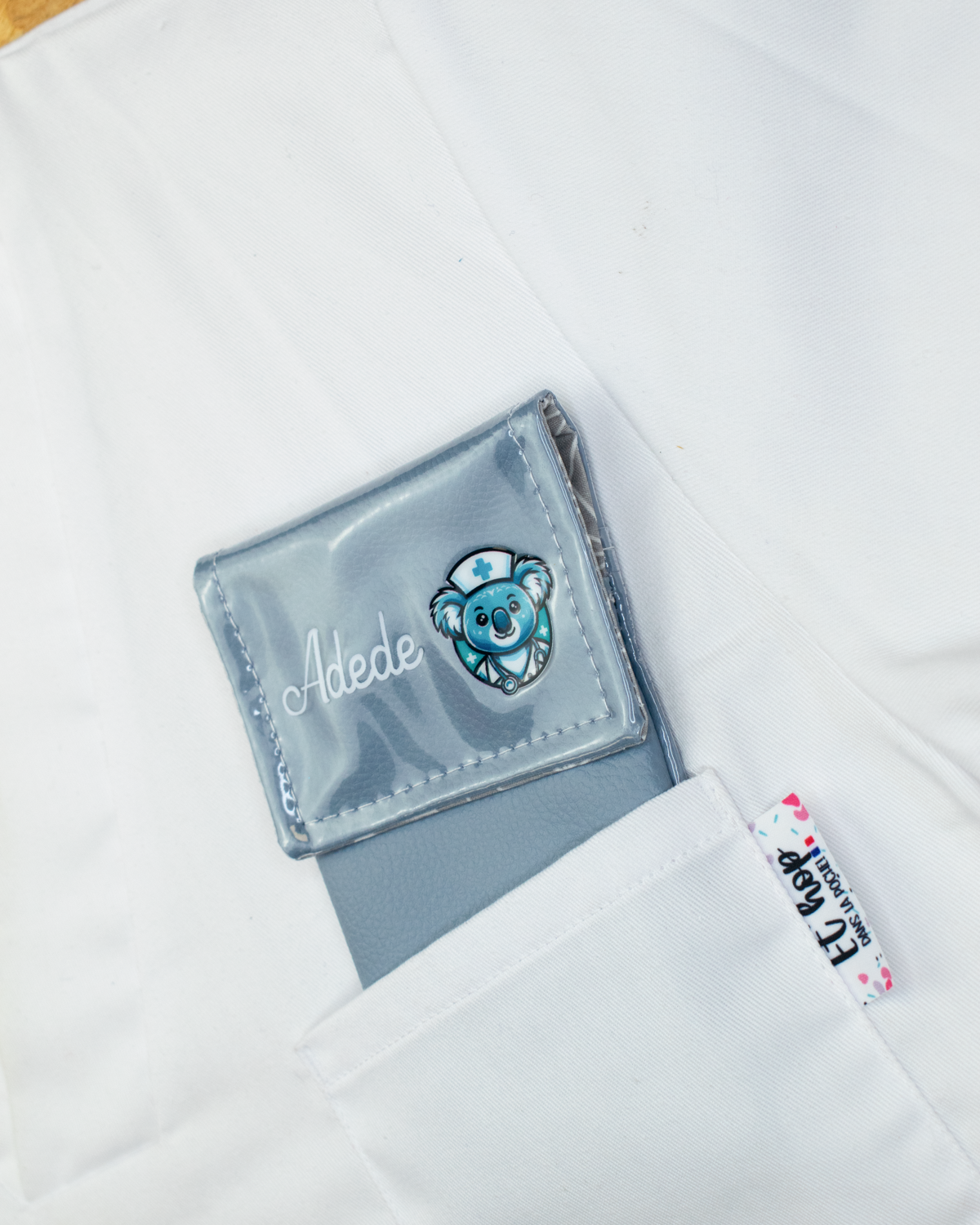 Two-tone blue-grey flap pouch