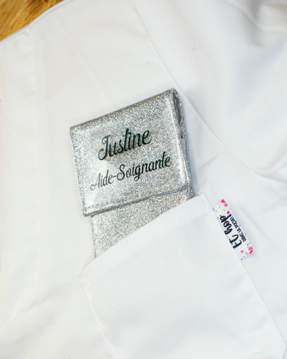 Two-tone pouch with silver glitter flap