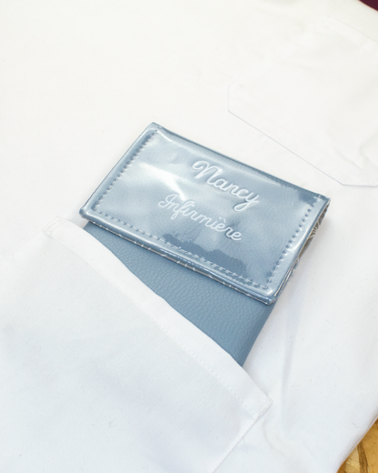 Two-tone blue-grey flap pouch
