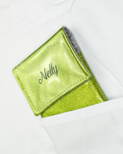 Two-tone green glitter flap pouch