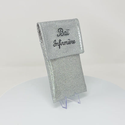 Two-tone pouch with silver glitter flap