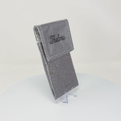 Pochette bicolore rabat Gris paillette